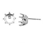 Earring post with basket - base for round zirconia (9 mm), AG 925 silver